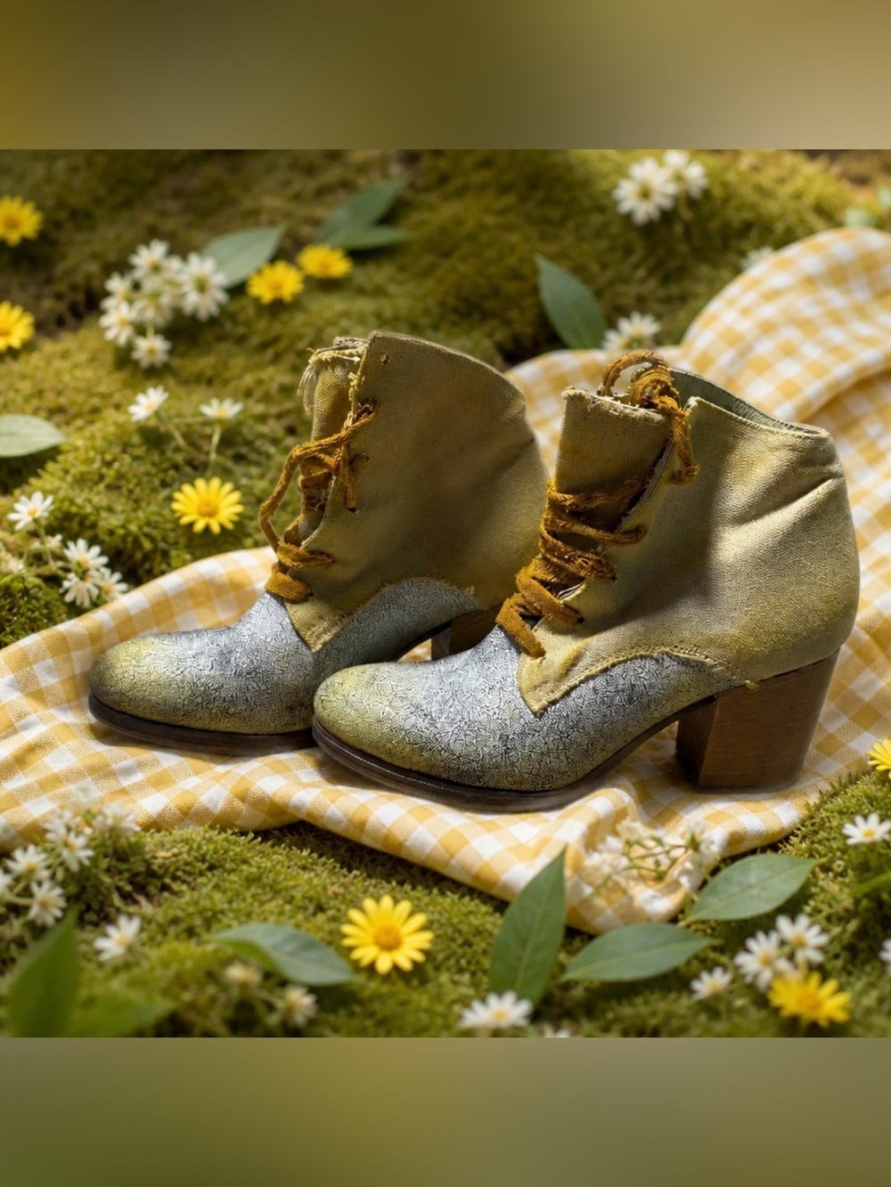 Olive Green Lace-Up Heeled Ankle Boots